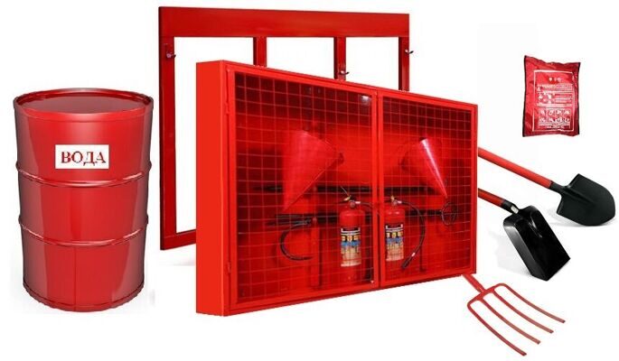 Пожарные щиты и шкафы, противопожарный инвентарь